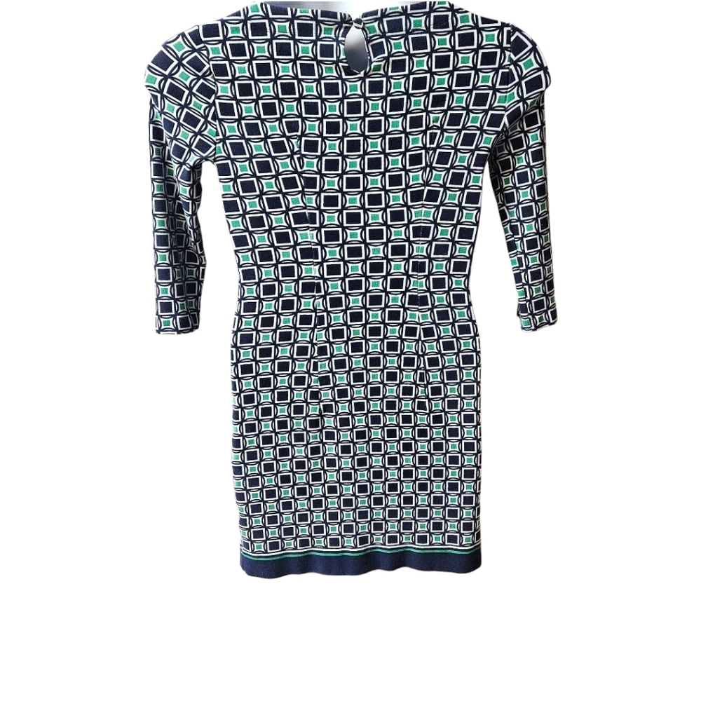 TALBOTS Women's Petite Blue & Green Geometric 1/2 Sleeve Mini Sheath Dress NWOT - Picture 8 of 14